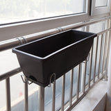 NNEAGS 49.5cm Black Rectangular Planter Vegetable Herb Flower Outdoor Plastic Box with Holder Balcony Garden Decor Set of 2