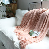 NNEAGS Pink Textured Knitted Throw Blanket Warm Cozy Woven Cover Couch Bed Sofa Home Decor with Tassels