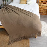NNEAGS Coffee Acrylic Knitted Throw Blanket Solid Fringed Warm Cozy Woven Cover Couch Bed Sofa Home Decor