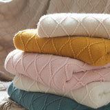 NNEAGS Mustard Textured Knitted Throw Blanket Warm Cozy Woven Cover Couch Bed Sofa Home Decor with Tassels
