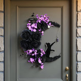 NNETM Halloween Black Cat Crescent Moon Wreath