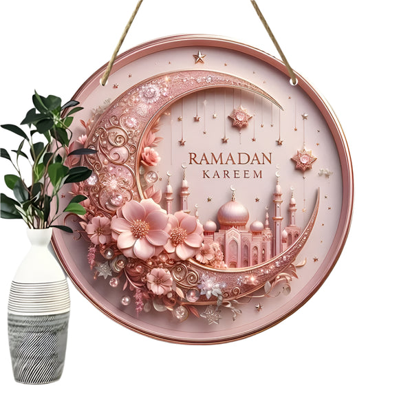 NNETM Ramadan Kareem Pink 2D Wreath Wall Sign