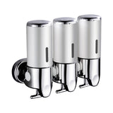 3 Bottles Bathroom Shower Soap Dispenser Silver-1910113090071040000