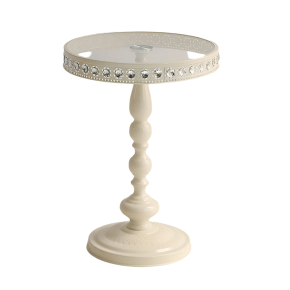 NNETM Corner Table Round Minimalist Side Table (White + Lace)
