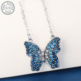925 Sterling Silver Blue Butterfly Pendant Necklace with 5A Zirconia – Elegant Women's Jewelry Gift Set