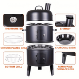 NNETM Charcoal BBQ Smoker Cast Iron Grill with Lid