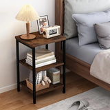 NNETM Retro Wooden 3-Layer Bedside Storage Rack Table
