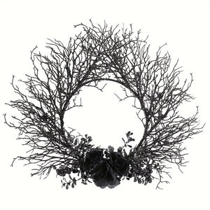 NNETM Halloween Deadwood Wreath Black Roses Wall Hanging