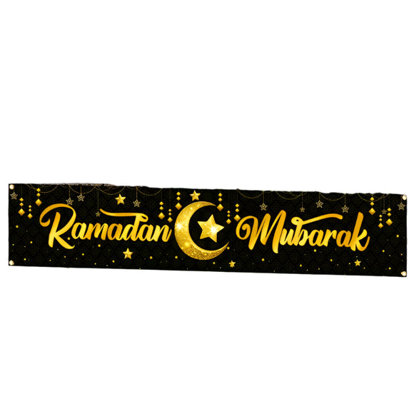 NNETM Black Gold Ramadan Kareem Star Moon Banner