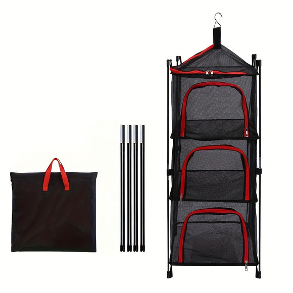 NNETM 3-Tier Camping Storage Net Foldable Hanging Rack