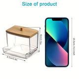 NNETM Clear Acrylic Swab Holder with Wooden Lid