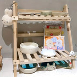 NNETM Organize in style with this sturdy wooden double-layer trapezoidal storage rack