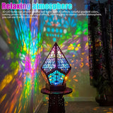 NNETM Wooden Bohemian Floor Lamp with USB Charging Port - Retro LED Colorful Diamond Lights