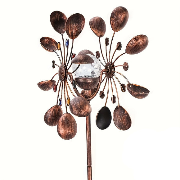 NNETM Solar Powered Metal Wind Spinner with LED Lights