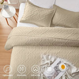 NNETM Beige Microfiber 3-Piece 150GSM Bedspread Set - Queen Size