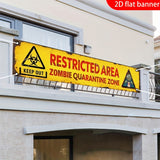 2D Flat, 1pc 2D Flat Banner, Halloween Decoration, "Restricted Area Zombie Quarantine Zone" Backdrop Banner with Warning Signs and Cartoon Zombie Patterns, Creates a Spooky and Fun Atmosphere, for Hanging Indoors to Add Festive Energy