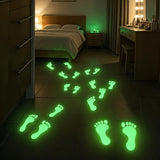 8pcs (4 Pairs) Green Luminous Footprint Wall Stickers, Suitable for Haunted Houses, Bedrooms, Living Rooms, Corridors and Wall Decoration; Self-adhesive, 2D Flat Design, 2D Flat