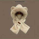 NNETM Winter White Cartoon Knitted Hat Scarf with Ear Warmer Toggle Closure