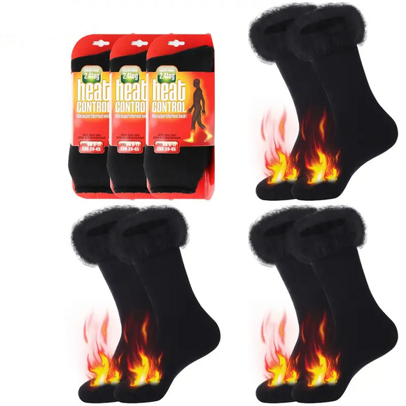 NNETM 3 Pairs Black Heat Socks: Winter Warm Thermal Crew Boot Socks