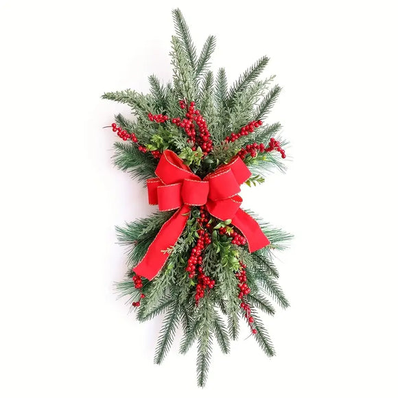 NNETM Yuletide Elegance: Rattan Garland with Festive Red Bows
