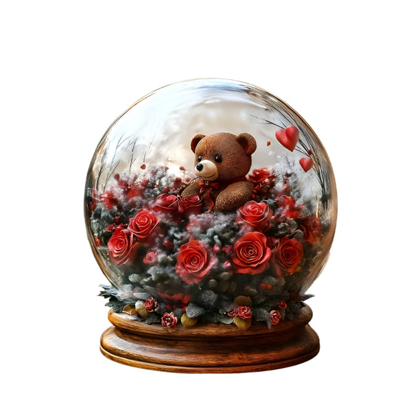 NNETM Acrylic Crystal Ball Ornament with Teddy Bear and Roses