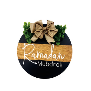NNETM Ramadan Wooden Door Wreath with Burlap Bow