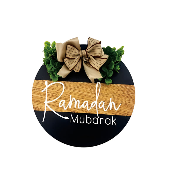 NNETM Ramadan Wooden Door Wreath with Burlap Bow