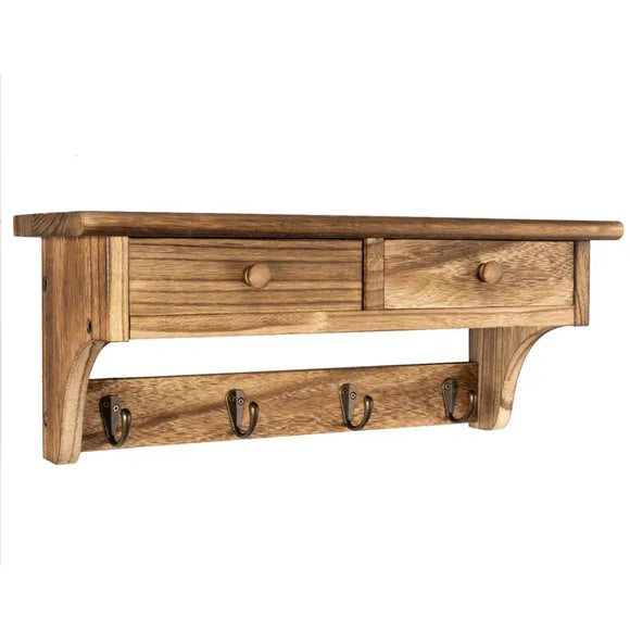 NNETM Rustic Elegance: Wall-Mounted Coat Rack with Shelf and Vintage Hooks