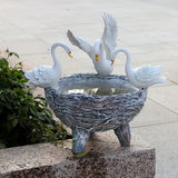 NNETM Swan Resin Flower Pot with Rattan Accent