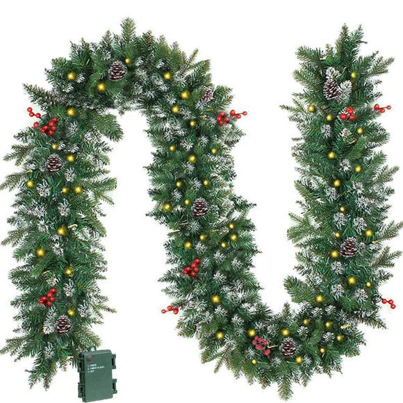 NNEOBA 8.86ft/270cm Handmade Christmas Garland with Red Berry Branches