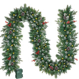 NNEOBA 8.86ft/270cm Handmade Christmas Garland with Red Berry Branches