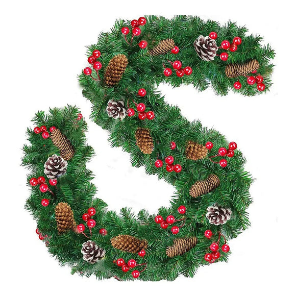 NNEOBA Christmas Garland with Pinecones & Red Berries - 2.7m