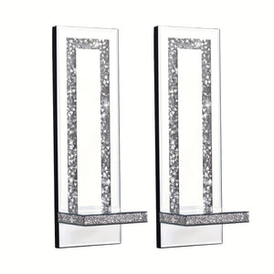NNETM Wall Mirror Candle Holder Set with Silver Diamonds