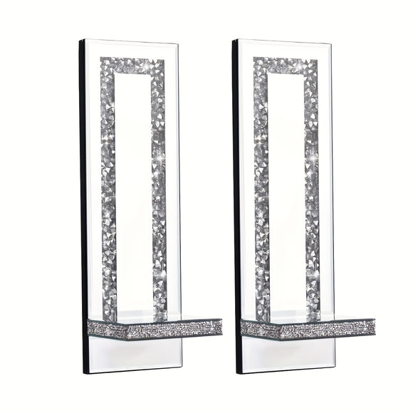 NNETM Wall Mirror Candle Holder Set with Silver Diamonds