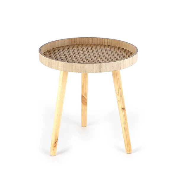 NNETM Vintage Small Round Side Table with Wood Legs