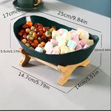 NNETM Light Luxury 1-Layer Fruit Bowl with Wooden Stand - Green