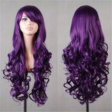 80CM Purple Long Curly Cosplay Wig Adjustable Net Cap