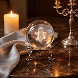 Ghost Crystal Ball Ornament with Metal Stand – Gothic Desktop Decor