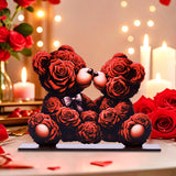 NNETM Romantic Wooden Rose Bear Ornament