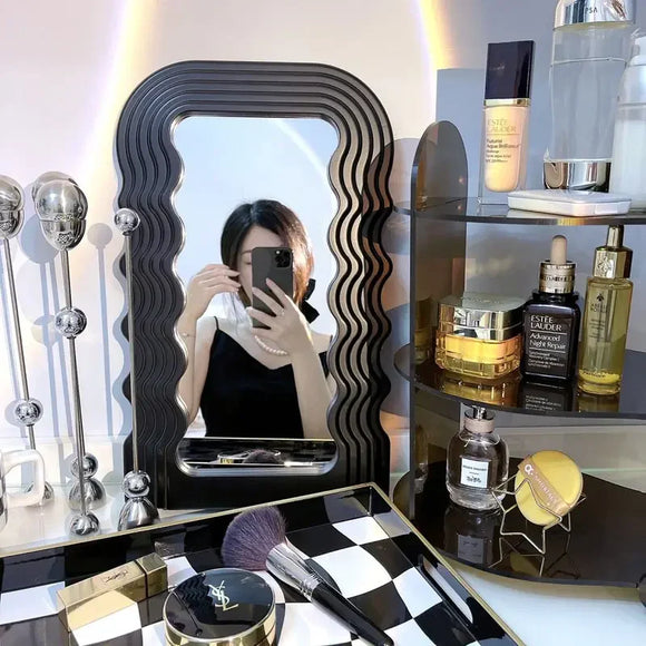 NNETM Aesthetic Wall Mounted Mirror With Wave Pattern Frame