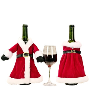 NNEOBA Christmas Red Dress Wine Bottle Covers Velvet Xmas Bags
