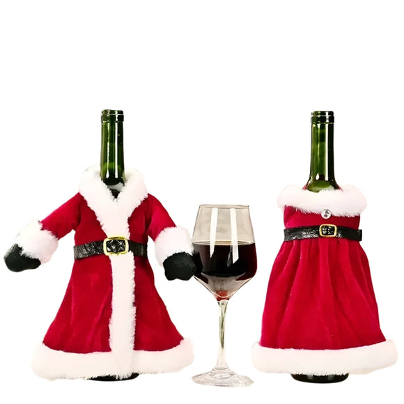 NNEOBA Christmas Red Dress Wine Bottle Covers Velvet Xmas Bags