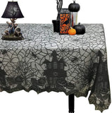 NNEOBA Halloween Lace Tablecloth – Rectangular Haunted House & Pumpkin Design