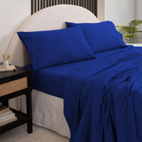 Royal Comfort Vintage Washed 100 % Cotton Sheet Set Single - Royal Blue-1935488860725317632