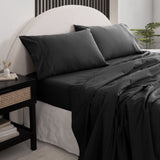 Royal Comfort Vintage Washed 100 % Cotton Sheet Set Single - Charcoal-1927503911158157312