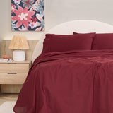 Royal Comfort Vintage Washed 100 % Cotton Sheet Set Single - Mulled Wine-1935488860876312577