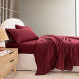 Royal Comfort Vintage Washed 100 % Cotton Sheet Set Single - Mulled Wine-1935488860876312578