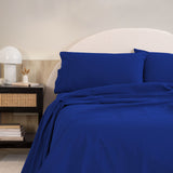 Royal Comfort Vintage Washed 100 % Cotton Sheet Set Double - Royal Blue-1927503911808274433