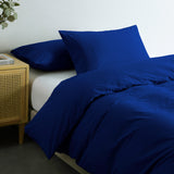 Royal Comfort Vintage Washed 100 % Cotton Quilt Cover Set Queen - Royal Blue-1935488849924984835