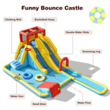 NNECW 7 in 1 Inflatable Water Park Dual Long Slide Jumping Bounce House with Blower